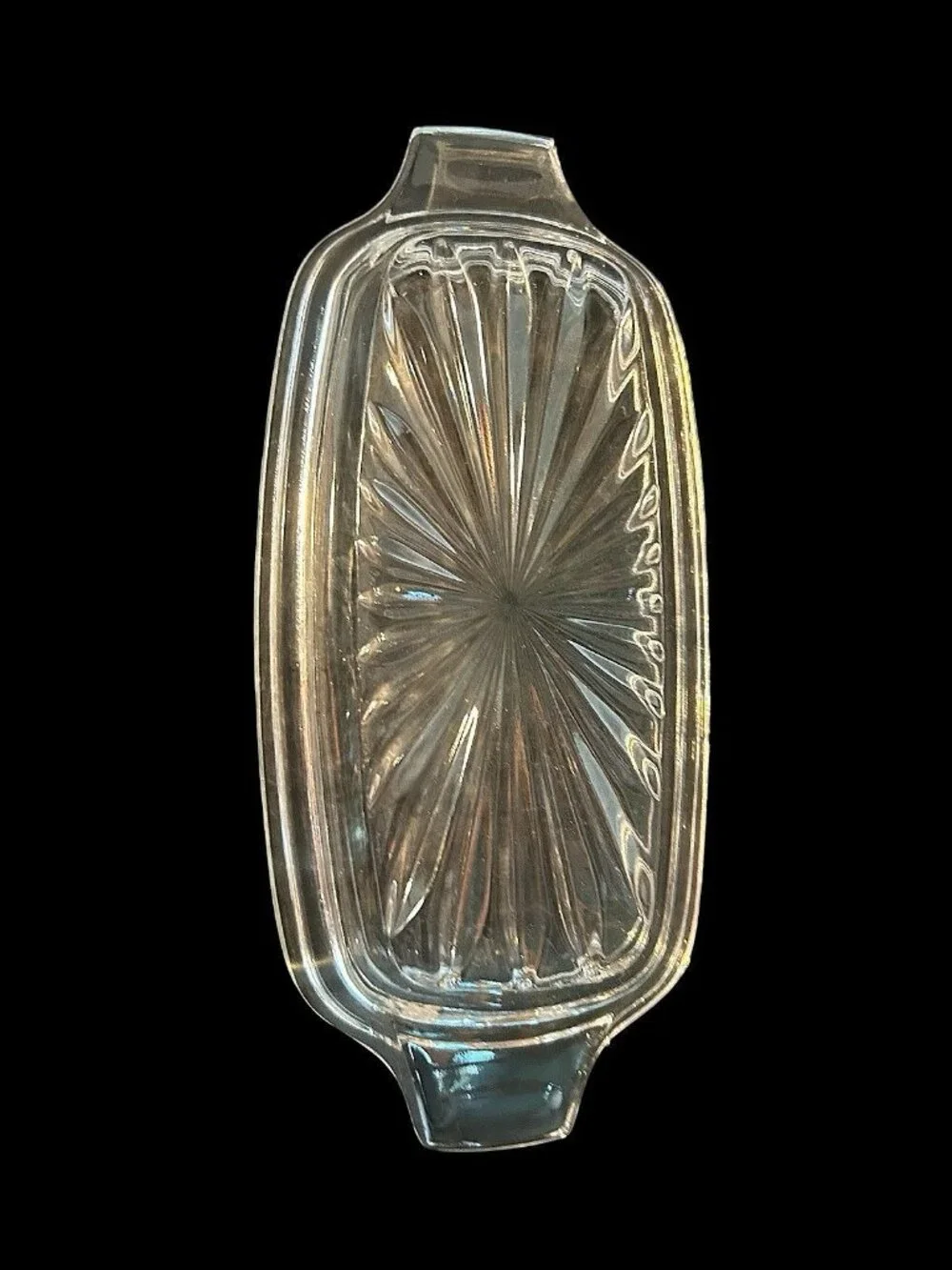 Vintage Cut Crystal Covered Butter Dish Handled Fan Diamond Star Design